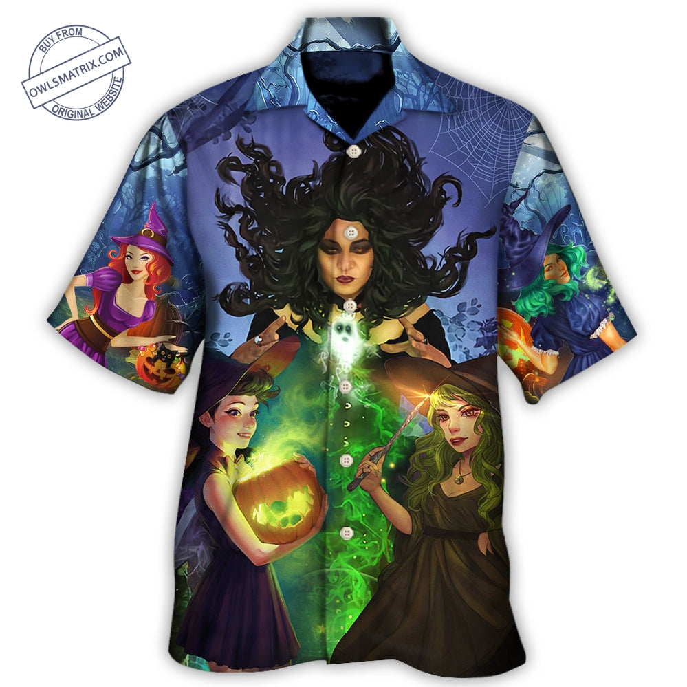 Halloween Magic Witch Ghost In The Dark Forest Art Style Hawaii Shirt Ha24722