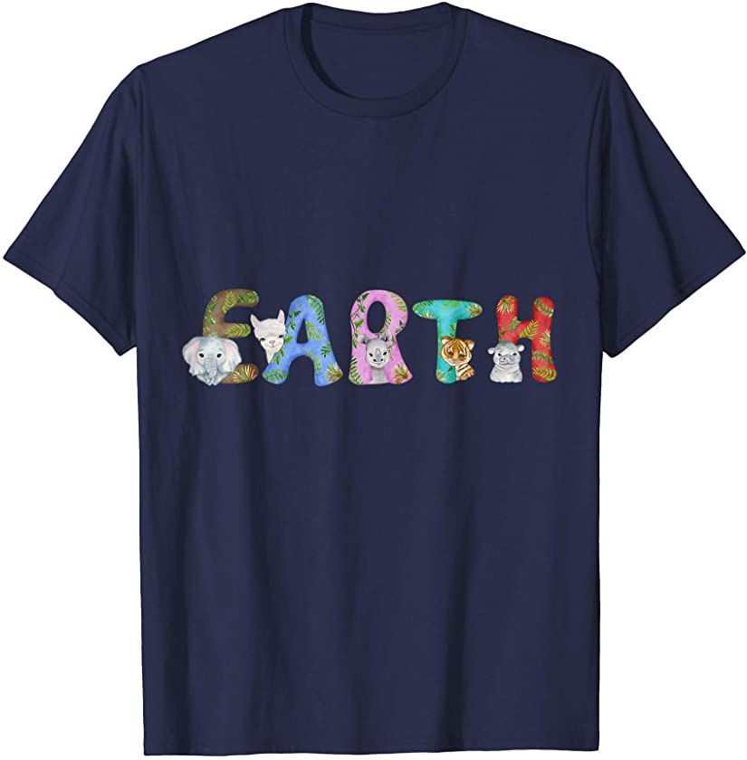 Animals On Earth Elephant Llama Rhino Tiger Hippo Alphabet T-Shirt