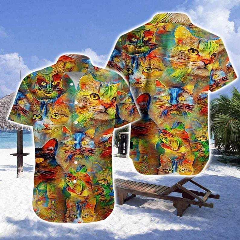 Colorful Cats Painting Aloha Hawaii Shirts H Ha16450