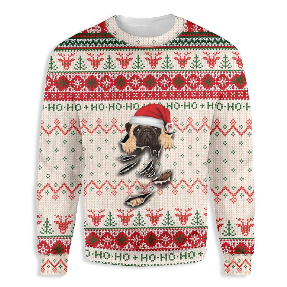 Ugly Christmas Pug Scratch Ez12 1510 All Over Print Sweatshirt