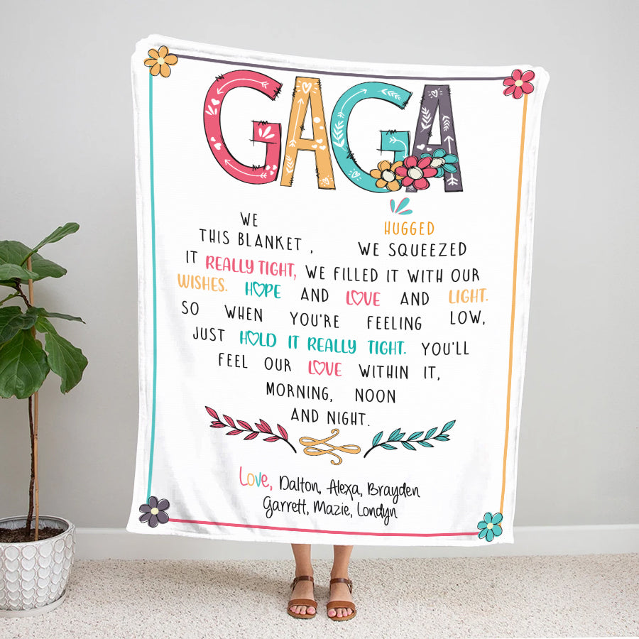 Personalized Gaga Throw Blanket, Birthday Mothers Day Christmas Gift For Grandma Mimi Nana Gigi From Grandkids