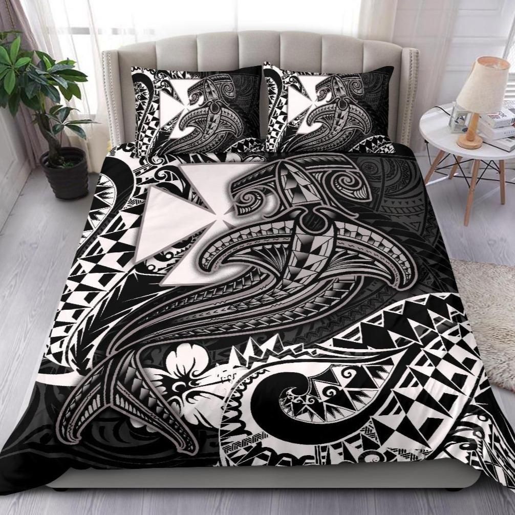 Alohawaii Bedding Set – Cover And Pillow Cases Wallis And Futuna – White Shark Polynesian Tattoo – Bn18