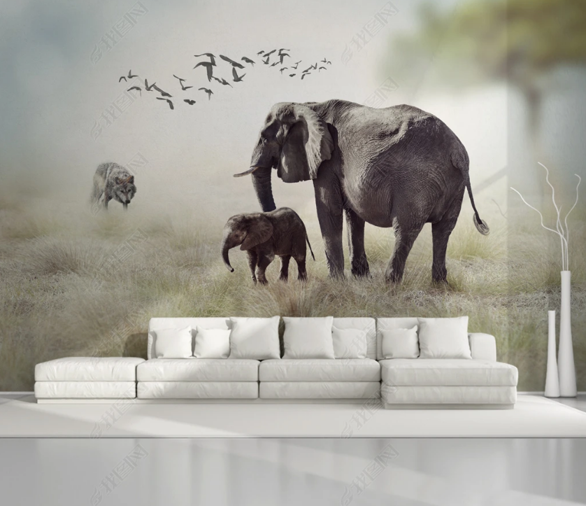 3D Wild Animal Elephant Wall Mural Wallpaper Lqh 93