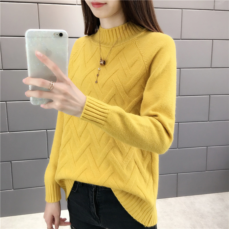 Autumn Winter Sweater Women Knitted Pullover 2020 New Long Sleeve Sweaters Turtleneck Jumper Yellow blue Shirt Female Tops alx