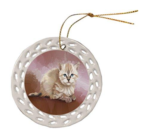 Seal Point Kitten Cat Christmas Doily Ceramic Ornament