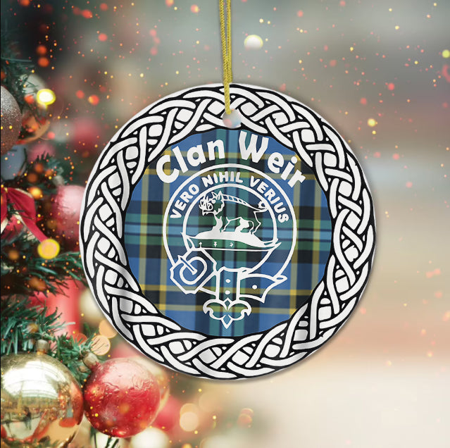 Weir Clan Tartan Crest Badge Plaid Ornament Gift. Christmas Tree Ornament Tartan Ornament Great Christmas Ornaments Gift