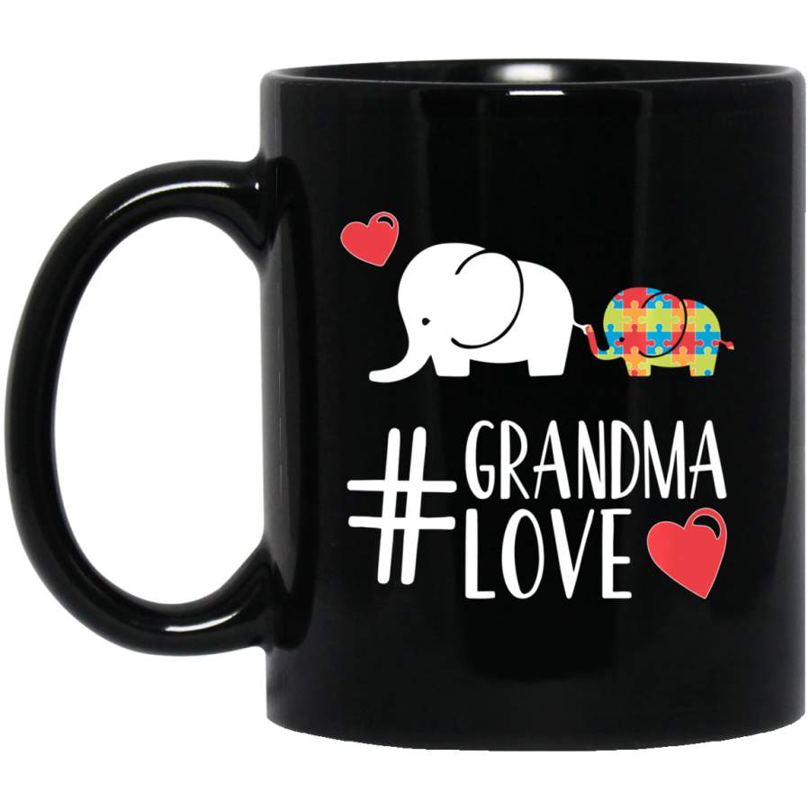 Autism Awareness cute Elephant Grandma Heart gift 11oz 15oz Black Mug Idea 2nd April Puzzle Ribbon Support Autism Dad Mom Kids Autistic