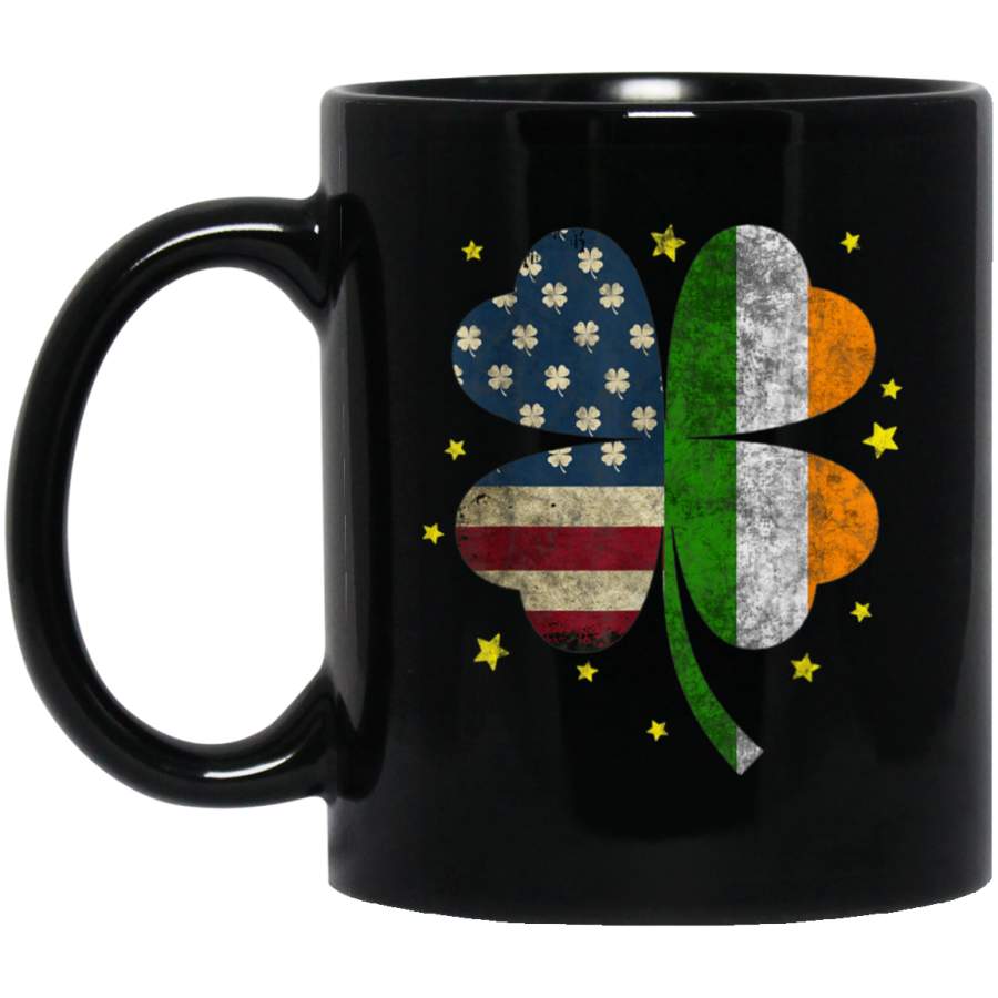 Irish American Flag St Patricks Day Mug Vintage Shamrock Mug