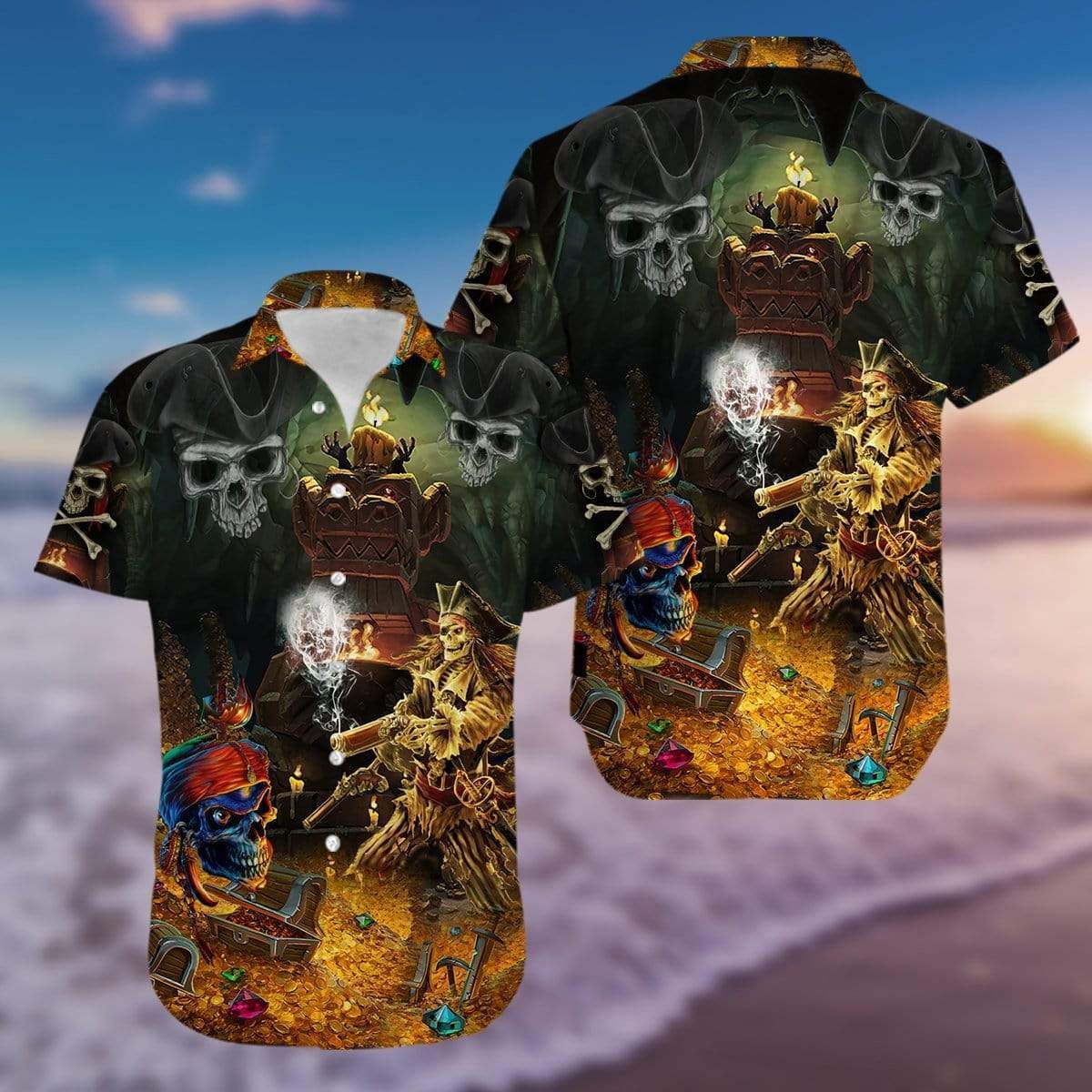 Amazing Pirate Skull Finding Treasure Hawaiian Shirts H