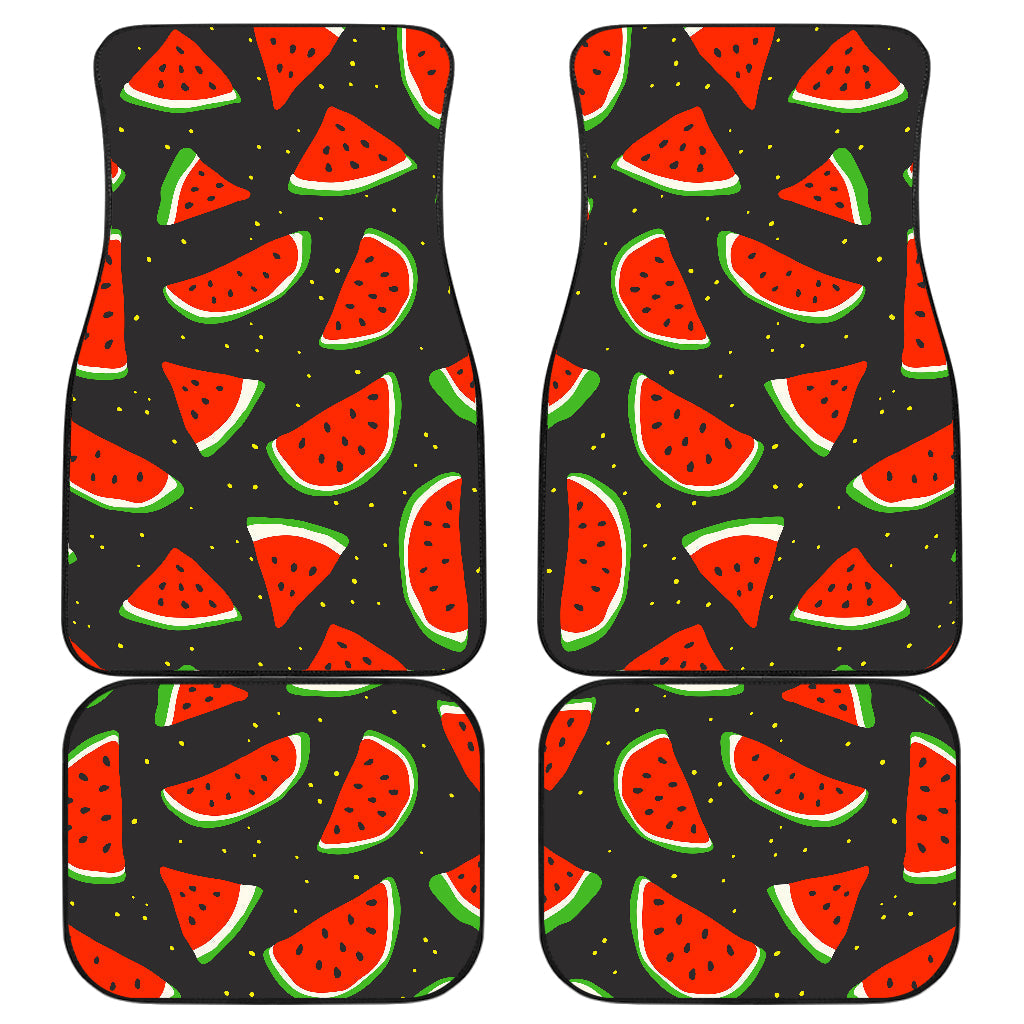 Black Cute Watermelon Pattern Print Front And Back Car Floor Mats, Front Car Mat