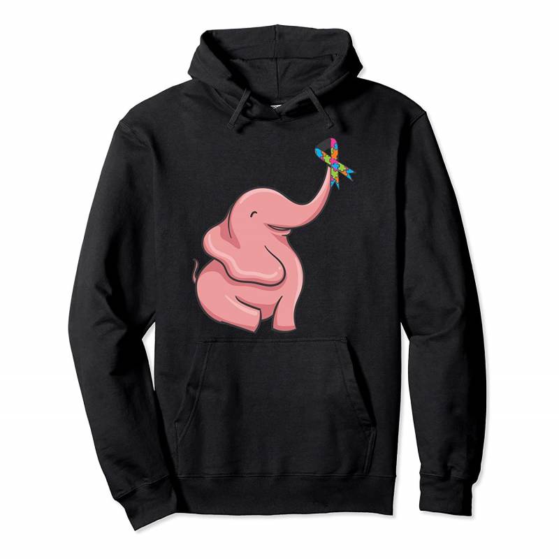 Elephant With Autism Puzzle Ribbon Autistic Cool Gift Pullover Hoodie, T-Shirt, Sweatshirt