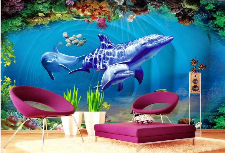 3D Dolphin Underwater World Wall Mural Wallpaper Lqh 350