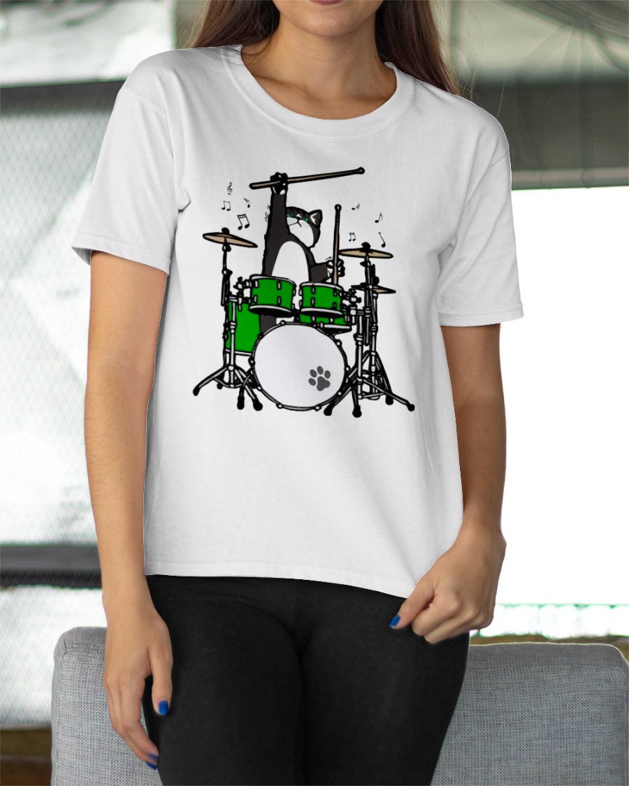 Funny Cat Playing Drums Standard/Premium T-Shirt