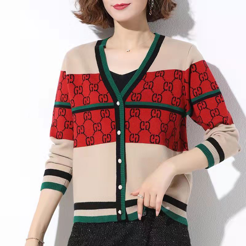 Autumn and winter 2022 women’s cardigan knitting Korean fashion stripe cardigan women’s winter long sleeve V-neck casual knittin alx