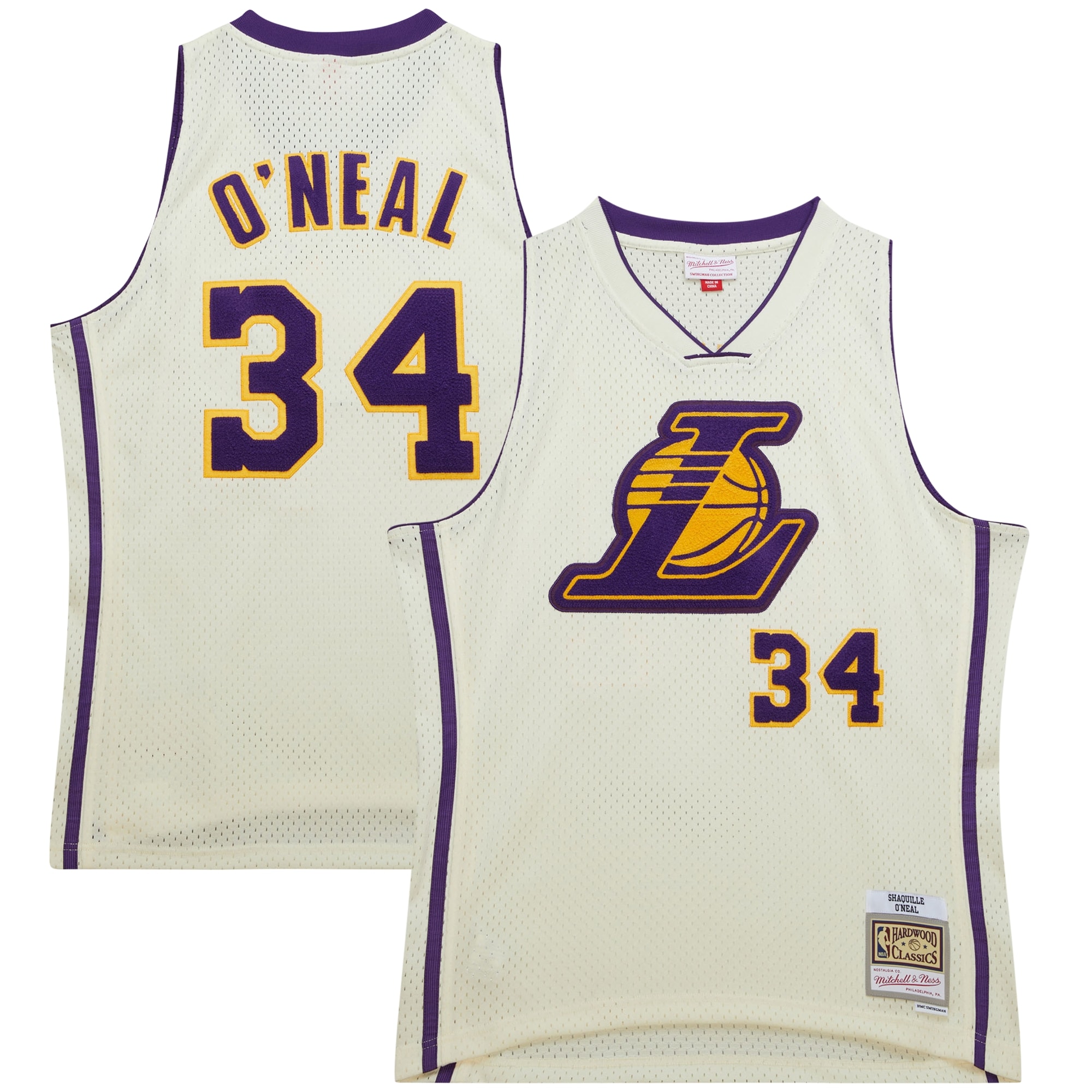 Shaquille O'Neal Los Angeles Lakers Mitchell & Ness Chainstitch Swingman Jersey – Cream