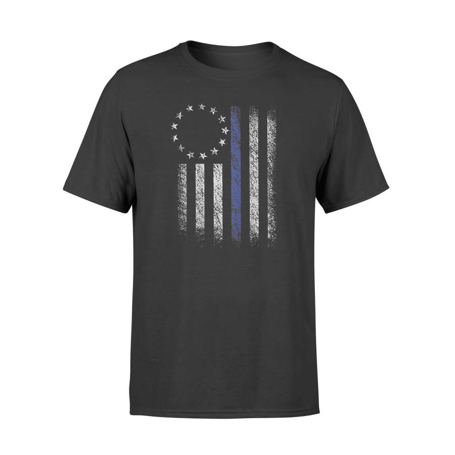 YOLOstuff Thin Blue Line Betsy Ross Flag Vintage on back Tshirt T-shirt