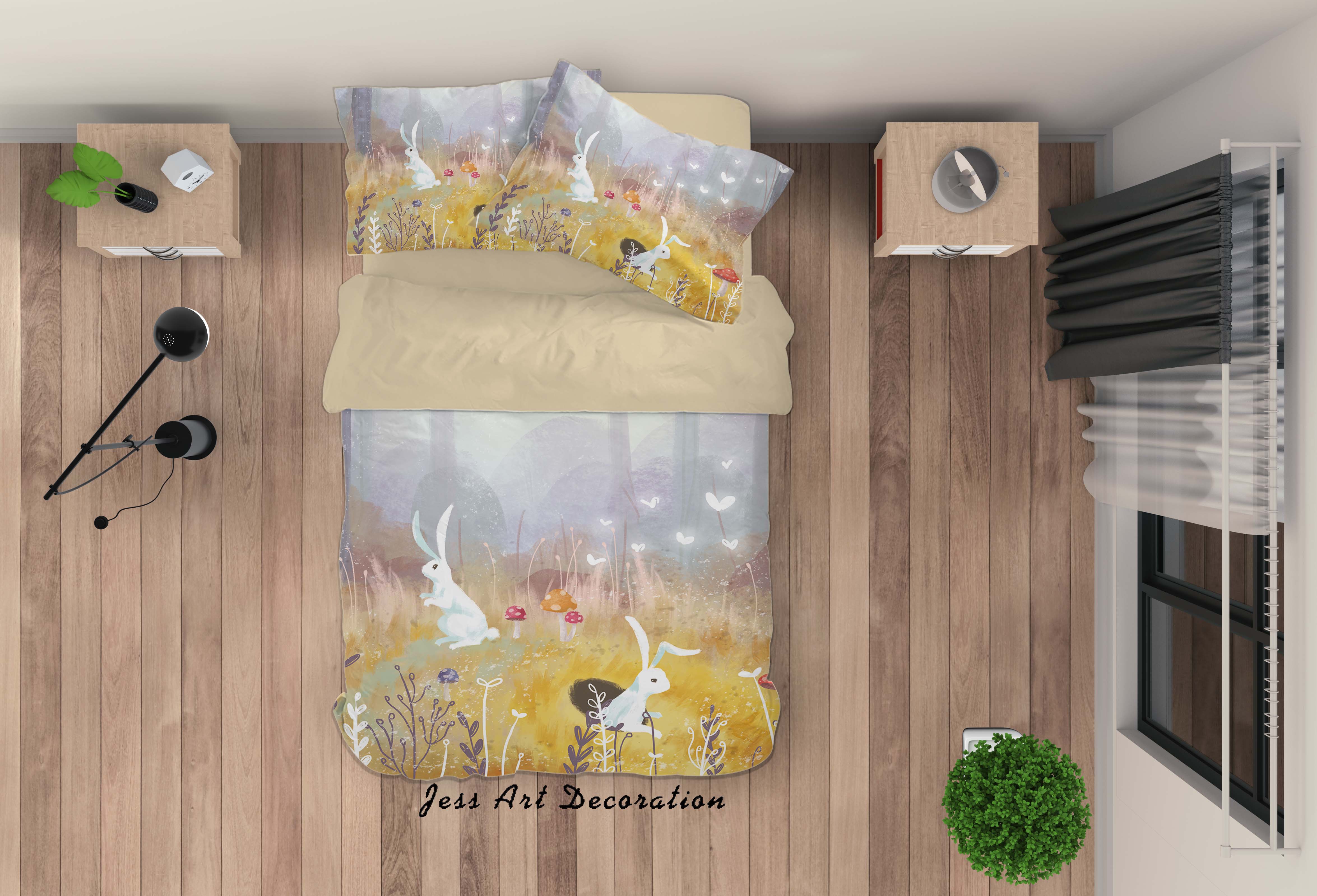 3D Forest Rabbit Butterfly Painting Quilt Cover Set Bedding Set Duvet Cover Pillowcases A438 Lqh