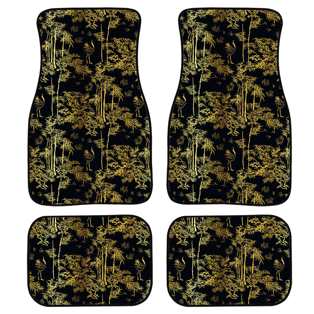 Gold And Black Japanese Bamboo Print Front And Back Car Floor Mats, Front Car Mat