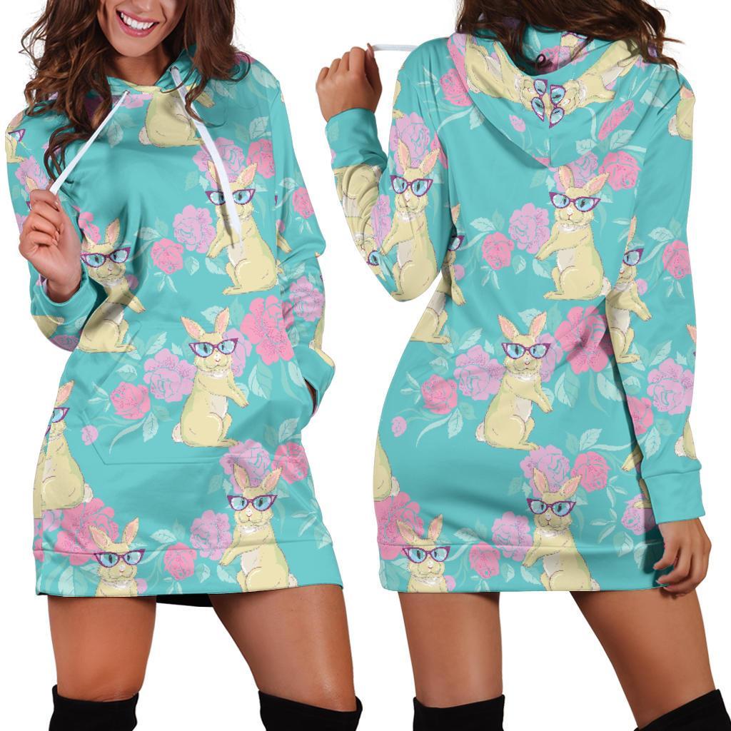 Rabbit Pattern Print Design Rb05 Women Hoodie Dress