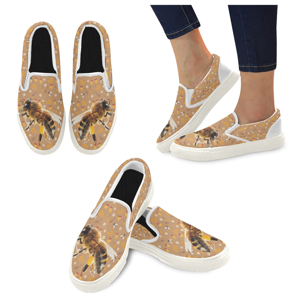 Queen Bee White Women’s Slip-on Canvas Shoes