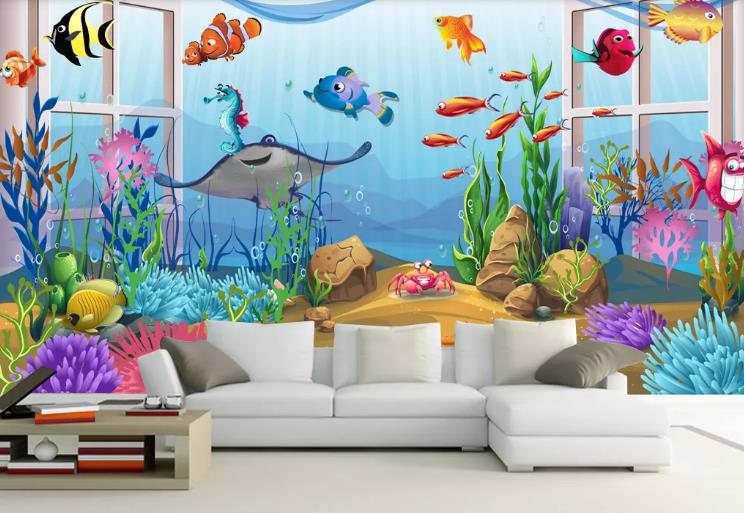 3D Blue Underwater World Animal Wall Mural Wallpaper Lqh 150