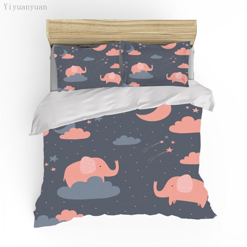 Cartoon Elephant Bedding Set 3D Digital Printing Duvet Cover Pillowcase Bed Us Eu Au Print On Demand