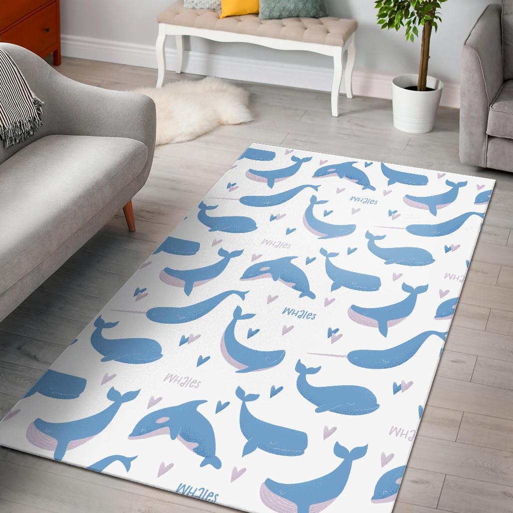 Blue Whale Pattern Area Rug