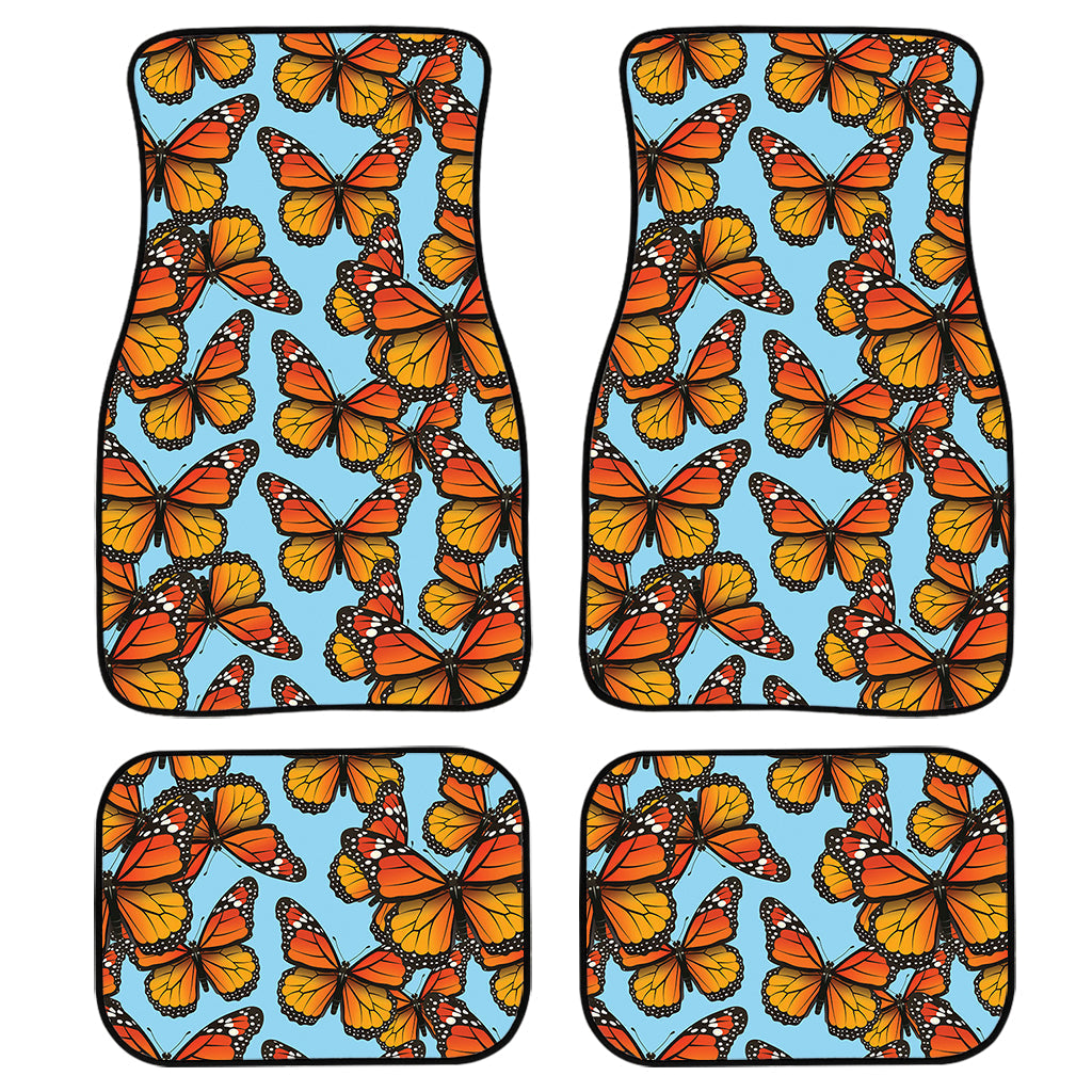 Orange Monarch Butterflies Pattern Print Front And Back Car Floor Mats, Front Car Mat