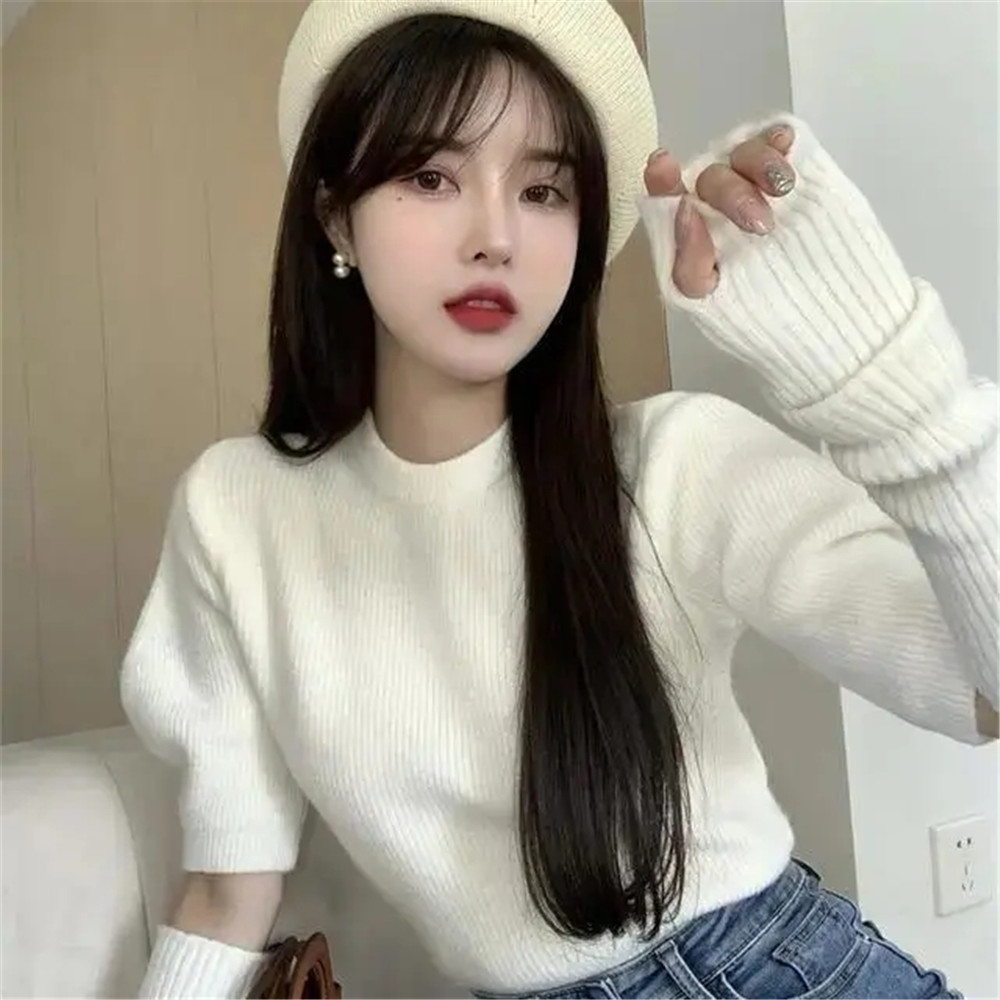 Y2k Gothic Sweet Autumn Knitted Sweater Women Elegant Long Sleeve Pullover Korean Crop Top Female Fashion Clothing French Blouse alx