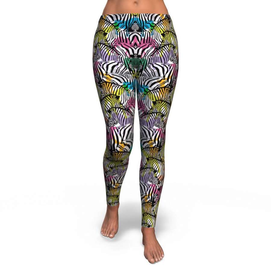 Neon Zebra Pattern Print Pattern Women Leggings