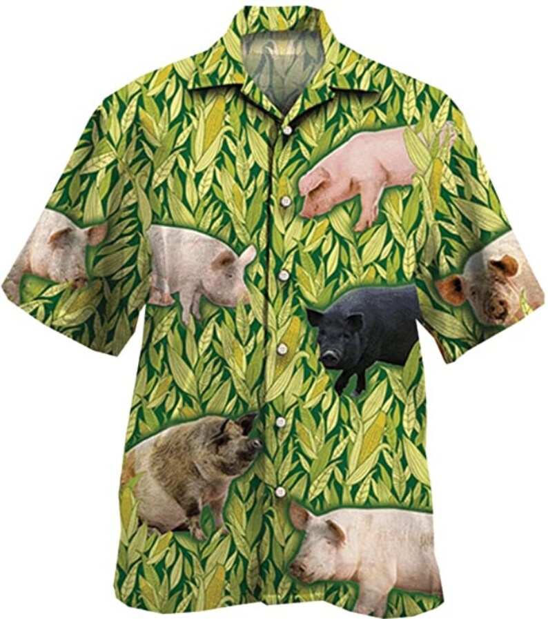 Pig Hawaiian Shirt For Men Women – Farm Animals Button Down Aloha Shirt, Short Sleeve Series – Vintage Hawaii Beach Shirt, Summer Shirt