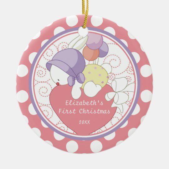 Personalized Ornament Precious Bunny Baby’S First Christmas Customized Ceramic Circle Ornament 1 – 2 Sided