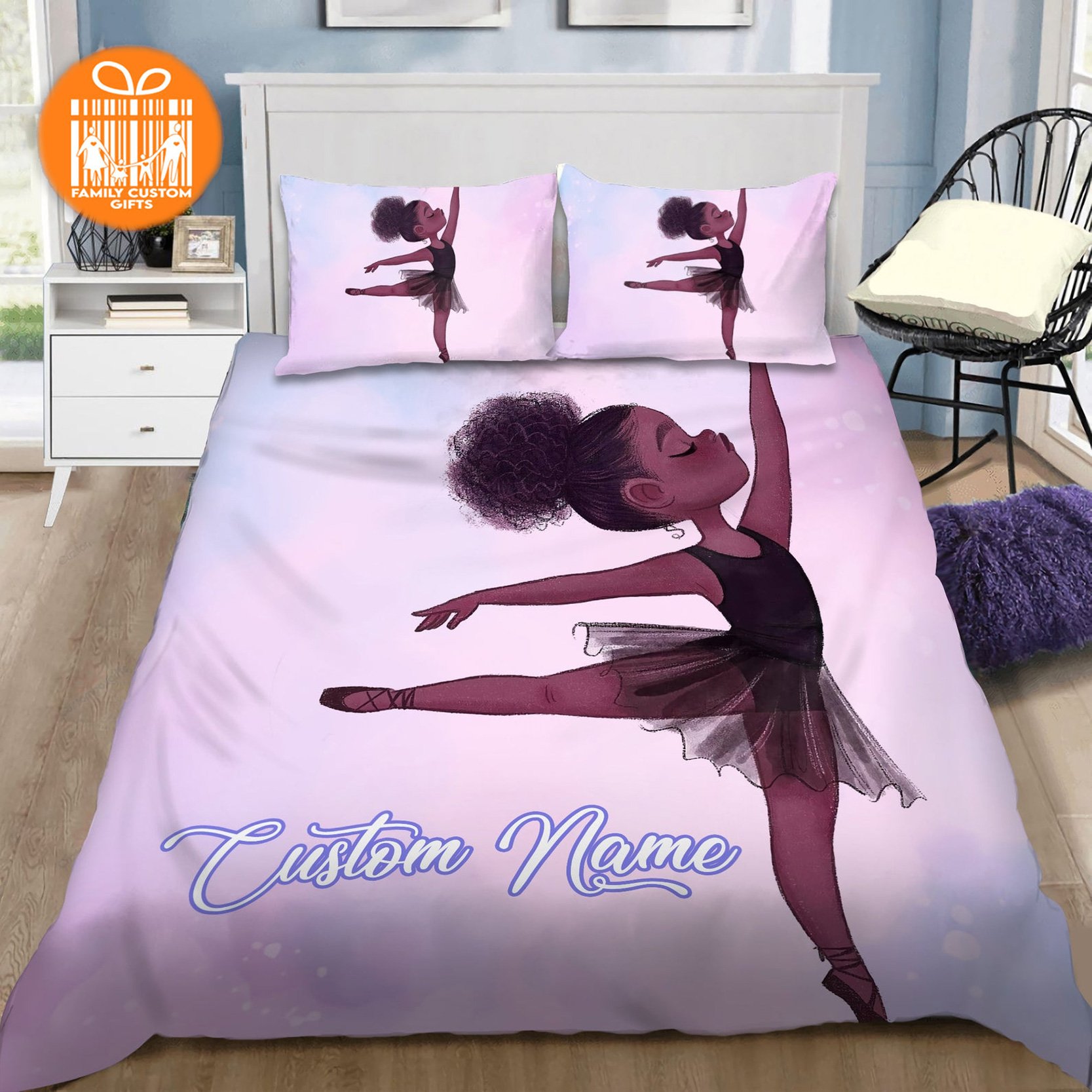 Custom Quilt Sets Black Girl Ballerina Dancer African American Personalization Quilt Bedding for Girls