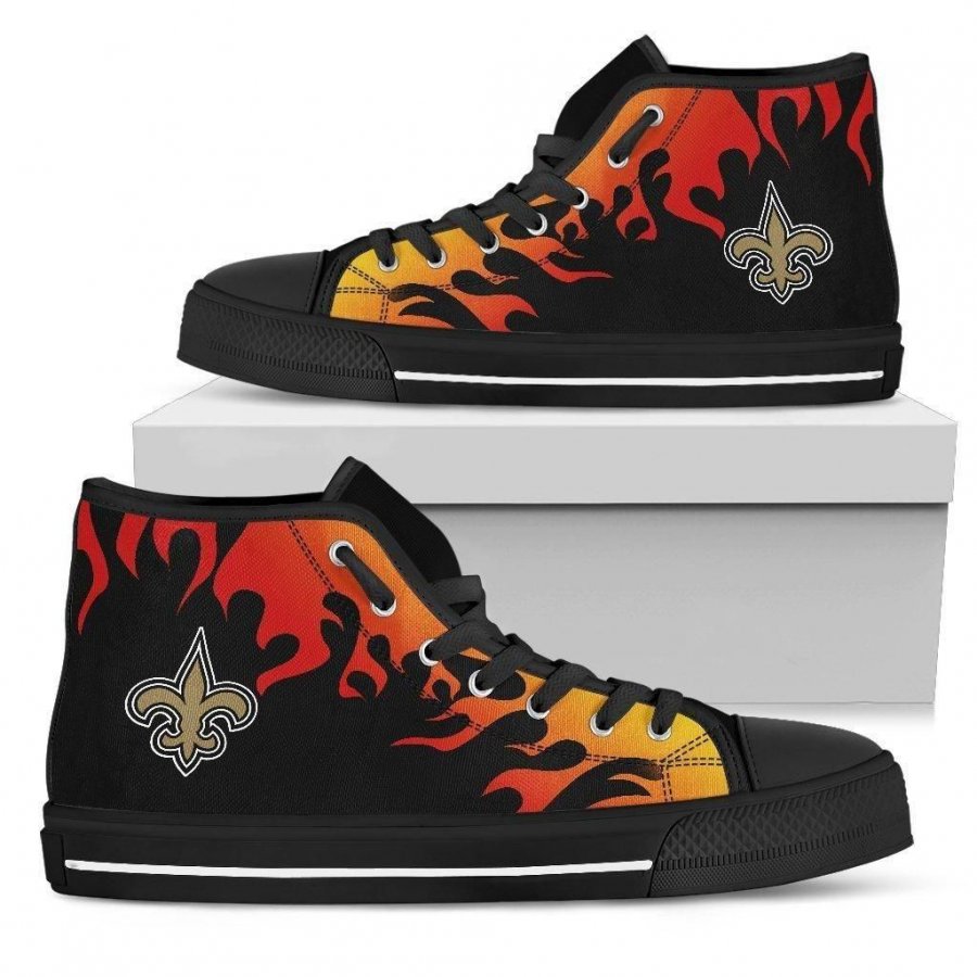 Fire Burning Fierce Strong Logo New Orleans Saints High Top Shoes #590