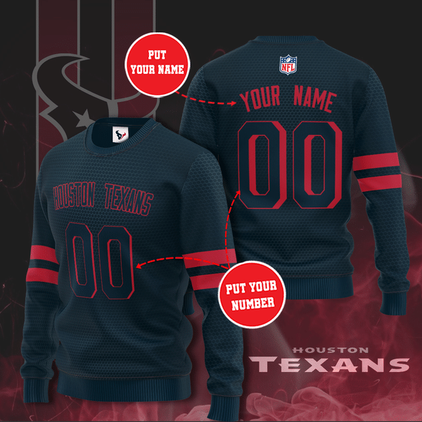 Personalized Houston Texans Football Team Over Print 3D Sweatshirt-Blue