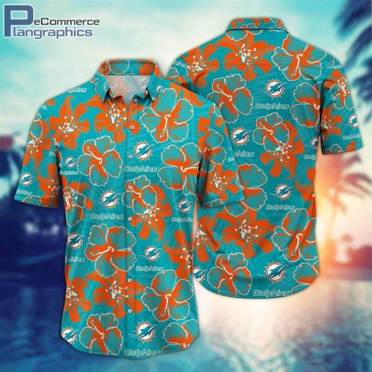 Miami Dolphins Hibiscus Tropical Pattern Nfl Hawaiian Shirt