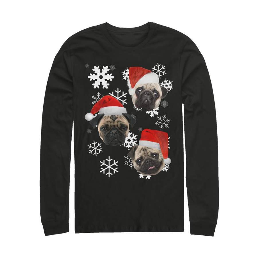 Lost Gods Men's Ugly Christmas Pug  Long Sleeve Shirt Black