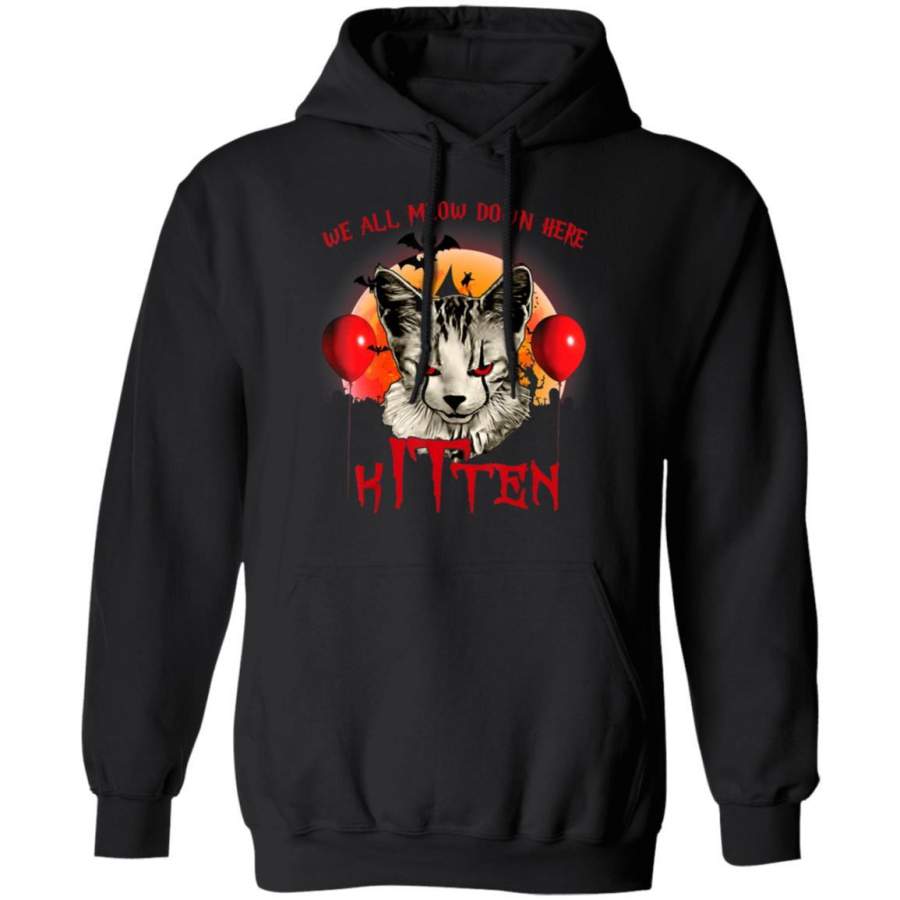 We All Meow Down Here Clown Cat Kitten Halloween Hoodie