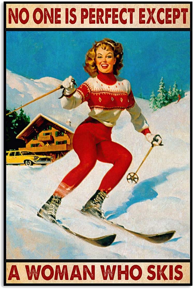 Vintage Skiing No One Is Perfect Expect Woman Skis Poster Art Print      Home Decor Gift For Men Women Family Friend On Birthday Xmas