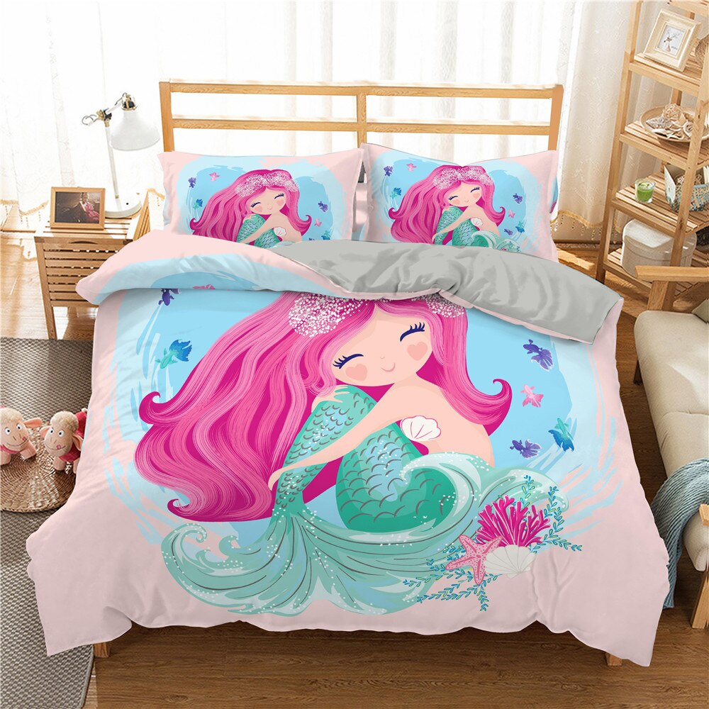 3D Cartoon Mermaid Bedding Set For Unicorn Duvet Cover Set Bed Cover Set