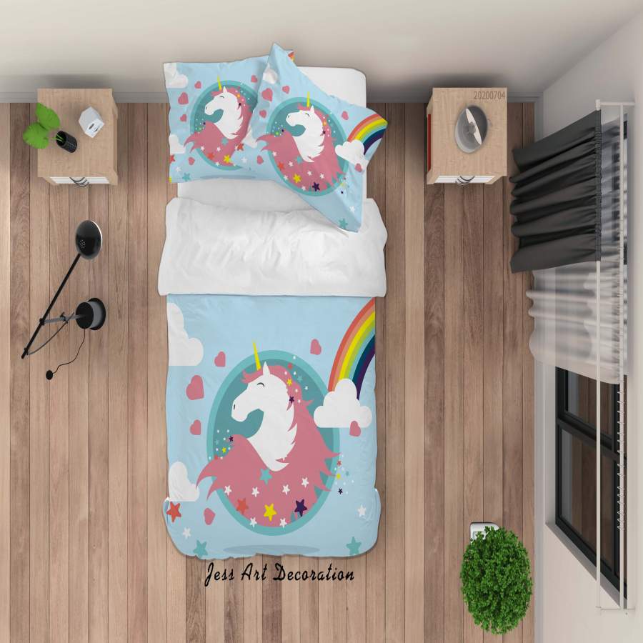 3D Blue Rainbow Unicorn Quilt Cover Set Bedding Set Duvet Cover Pillowcases SF51