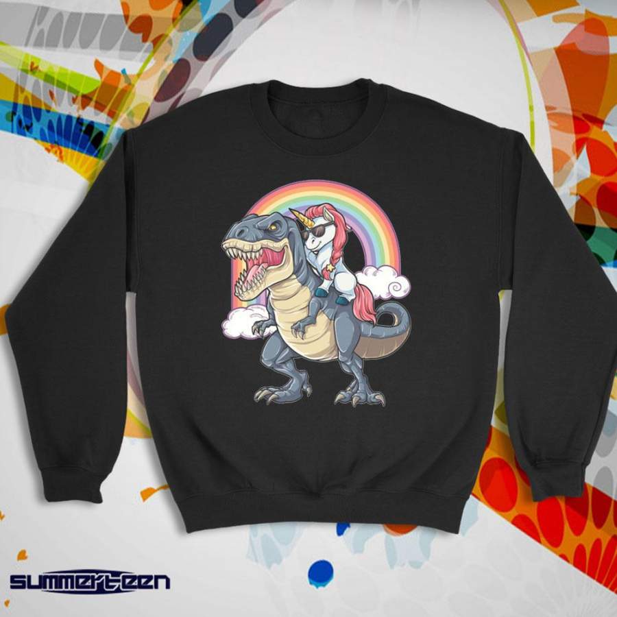 Unicorn Riding T Rex Dinosaur Women’S Sweatshirt