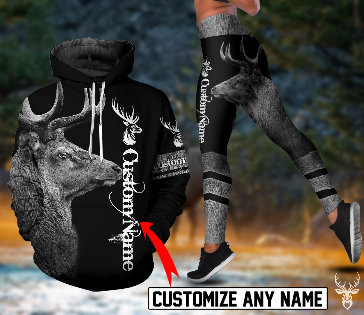 TDT032010Y51JK ELK HUNTING CUSTOM NAME HOODIE LEGGING BT