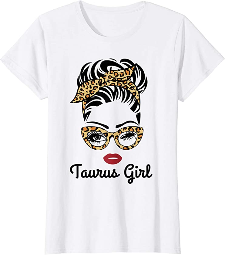 Taurus Girl Woman Face Leopard Bandana Wink Eye T-Shirt