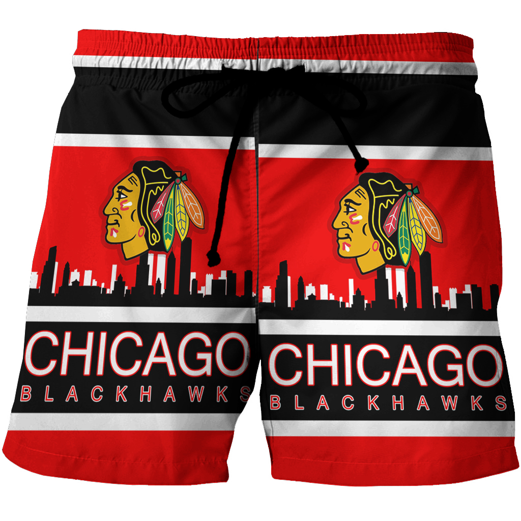 Chicago Blackhawks Emblem City 3D All Over Print Summer Beach Hawaiian Short