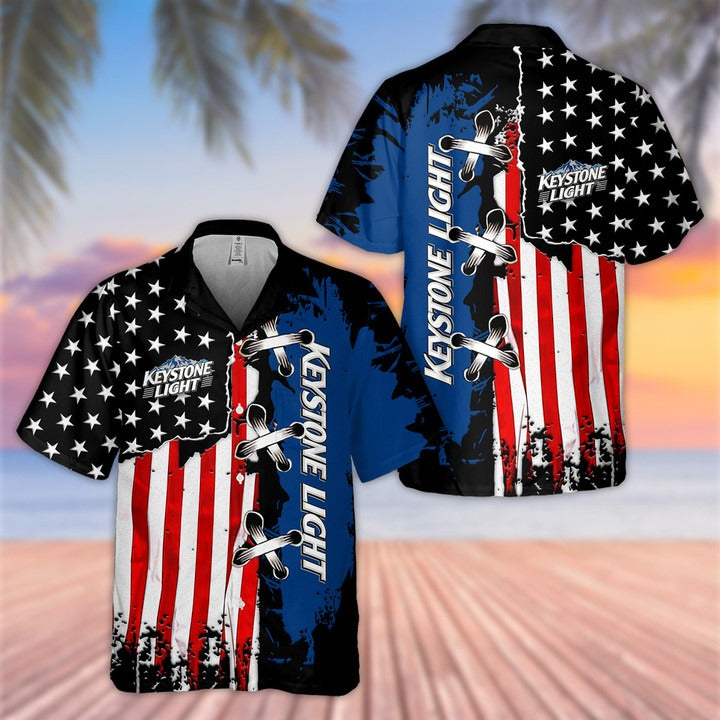 Keystone Light Us Flag Hawaii Shirt Ha44875