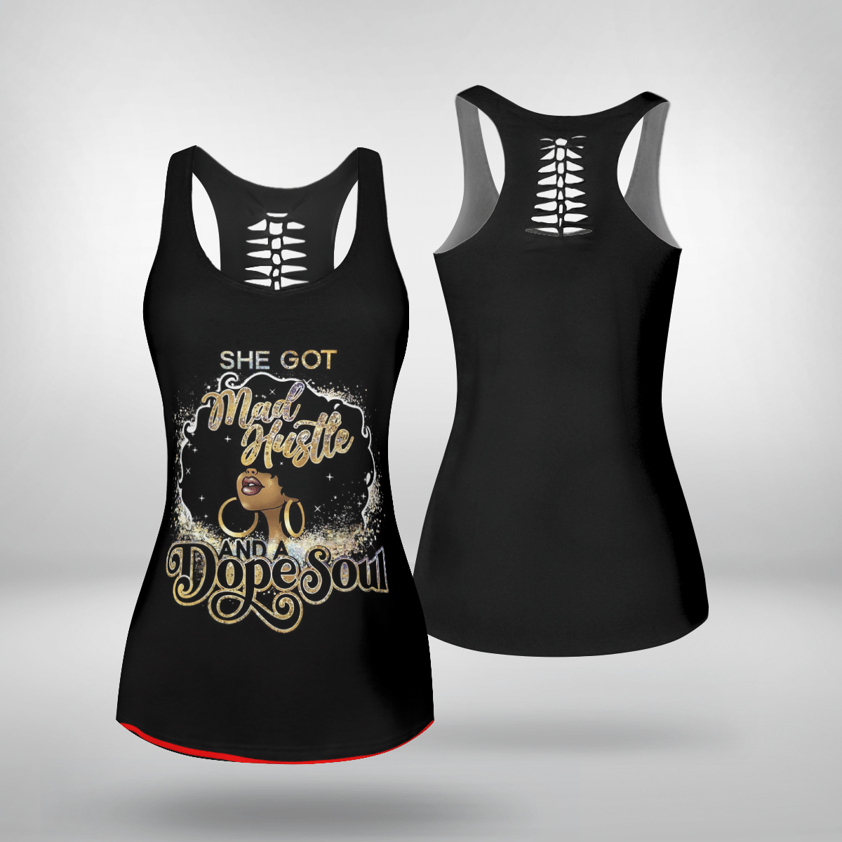 Hollow Tank Top Legging For Girl Black Girl She Got Mad Hustle All Over Print 3D Legging Set