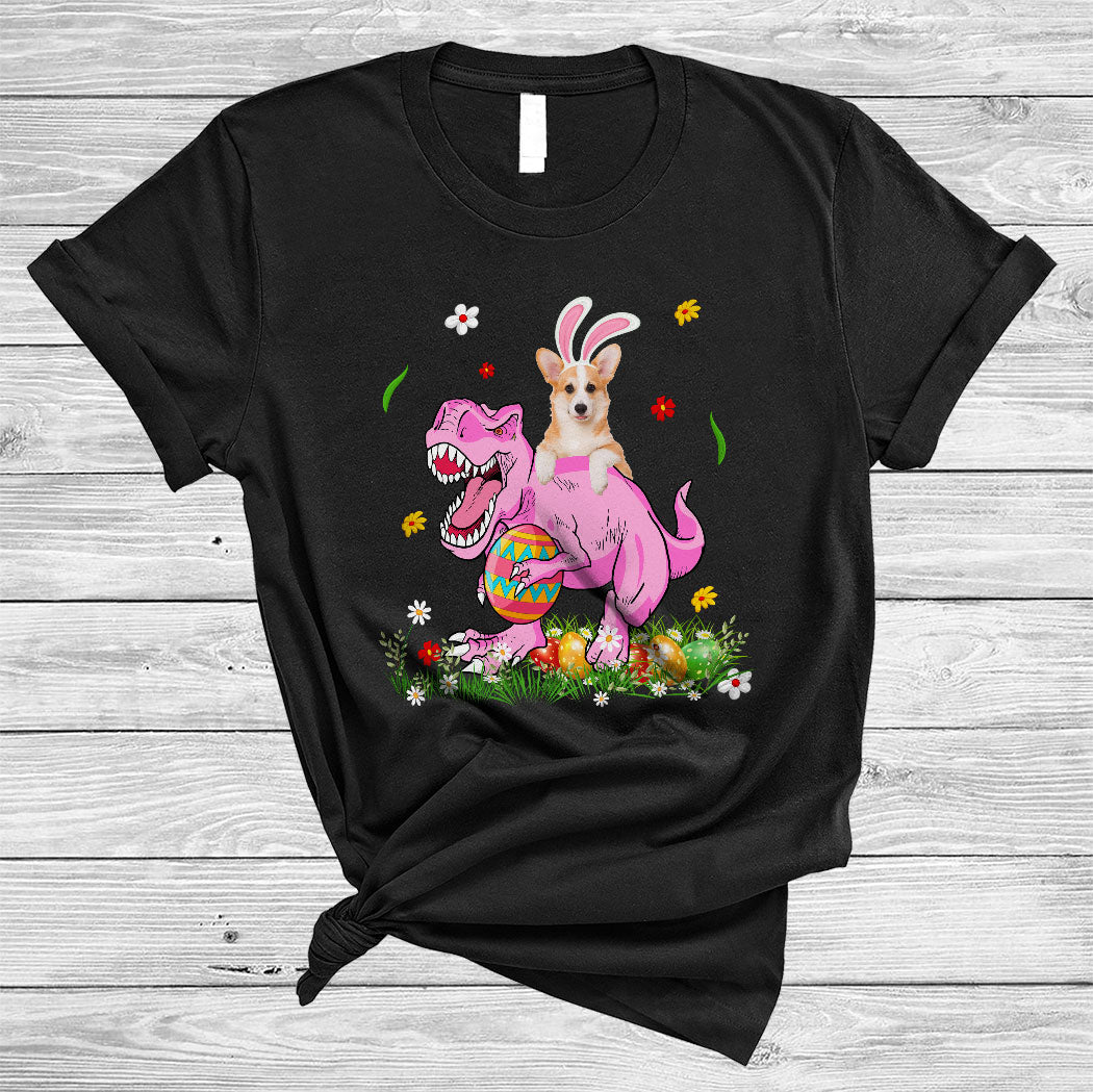 Bunny Corgi Riding T-Rex Cute Happy Easter Day Egg Hunt Flower Dog Lover Gifts T-Shirt