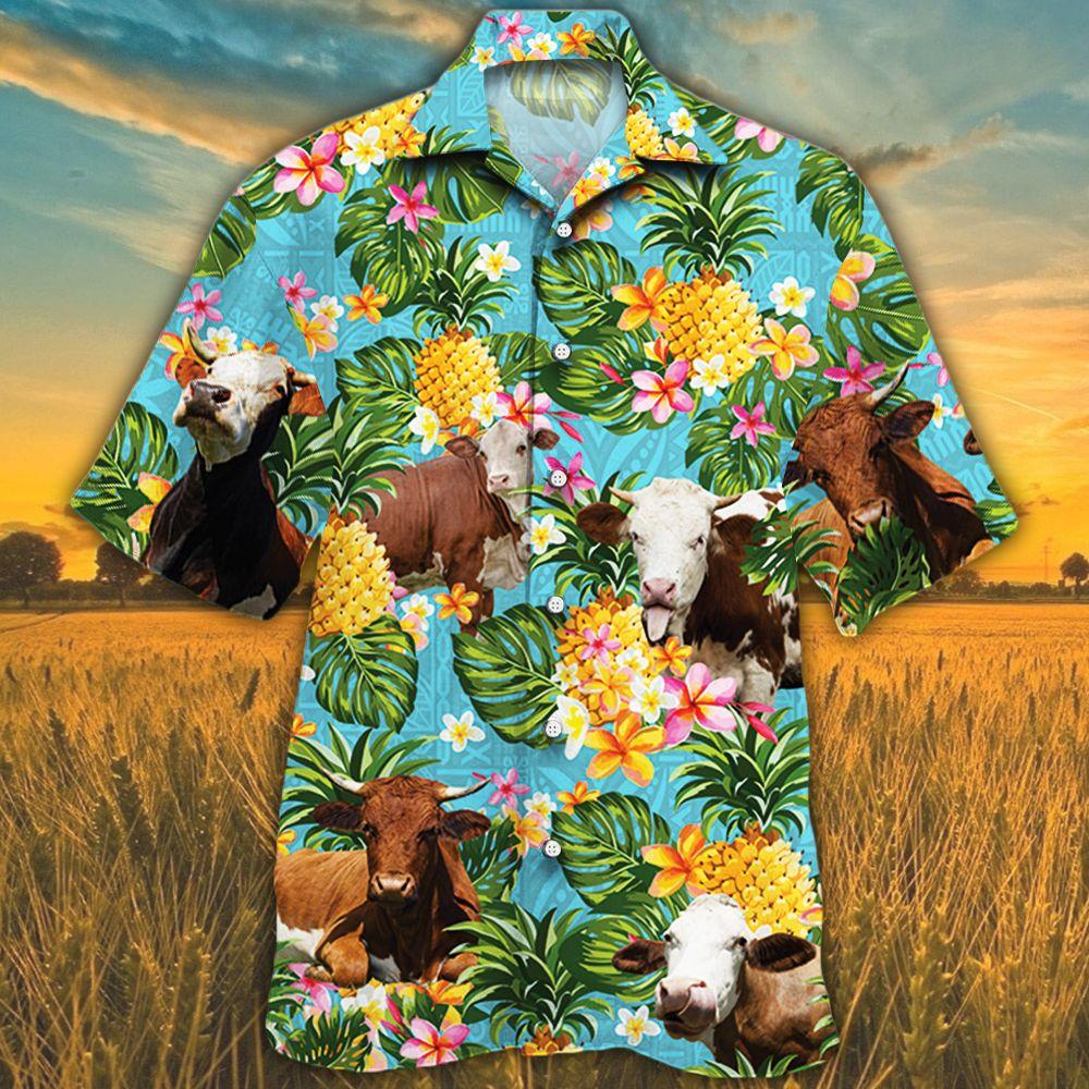 Simmental Cattle Lovers Pineapple Hawaii Cow Hawaii Shirt For Men Women Ha67496