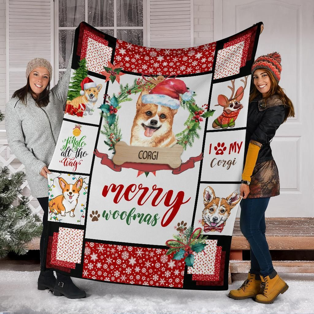 Corgi Blanket Merry Woofmas, Christmas Gift, Dog Lover Blanket